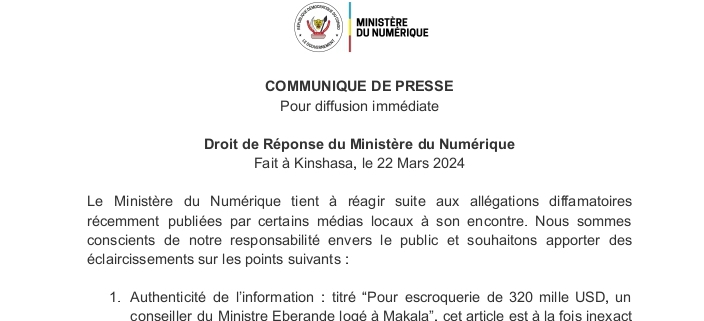 Arrestation d’un présumé conseiller du ministre du numérique pour escroquerie de 320.000 USD : « il n’existe aucun “Conseiller” du nom cité » (cabinet)