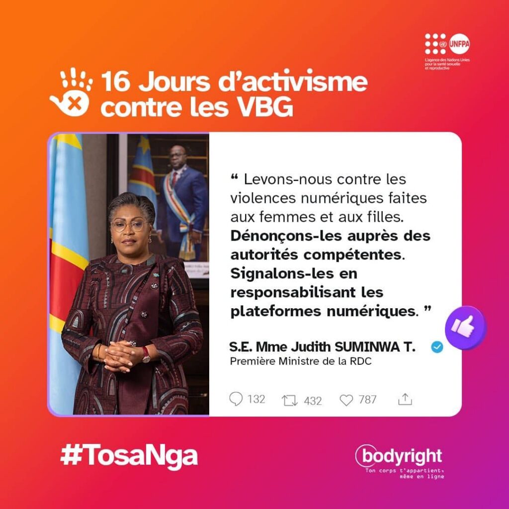 16 Jours d’activisme contre les VBG : La PM Suminwa alerte sur les violences numériques faites aux femmes et aux filles