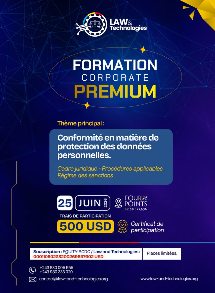 RDC : Le Think Tank « Law and Technologies » organise une session sur la conformité de données personnelles le 25 juin